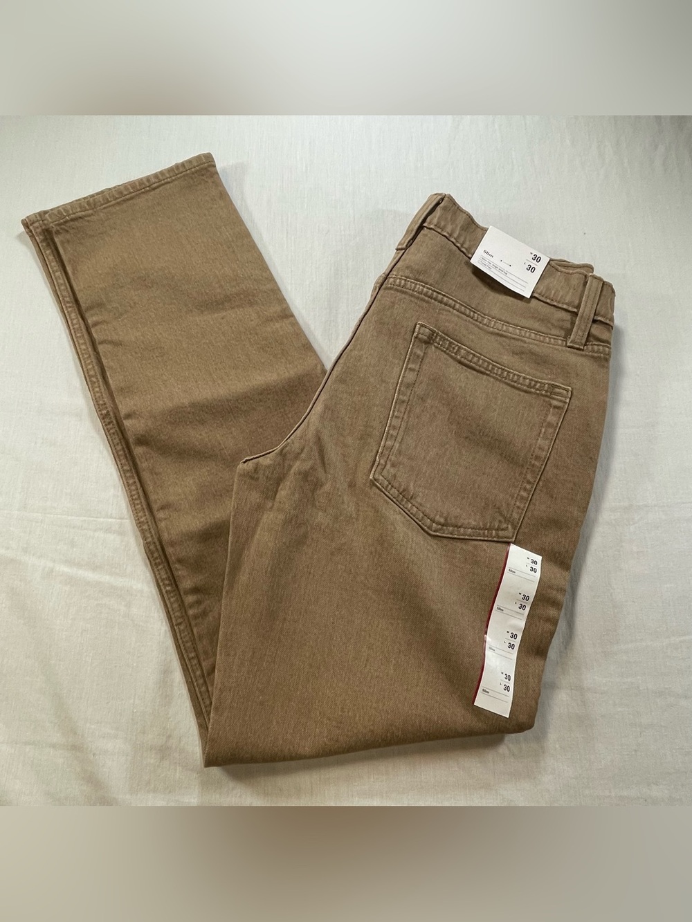 Goodfellow NWT Men’s 30X30 Slim Fit Stretch Denim Jeans Tan Khaki Brown 5 Pocket